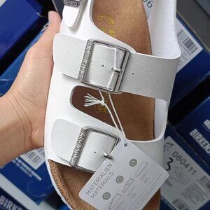 Birkenstock White Slippers with Cork Footbed